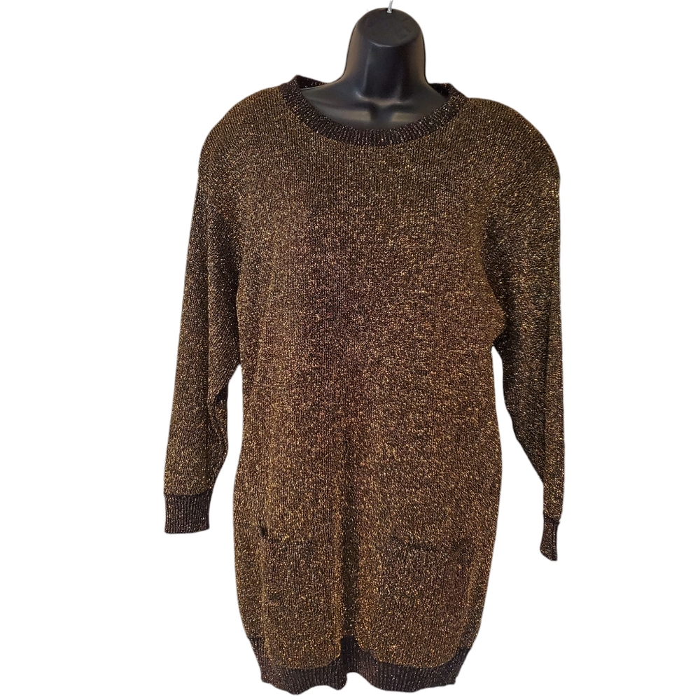 Vintage 80s gold lurex sweater dress medium